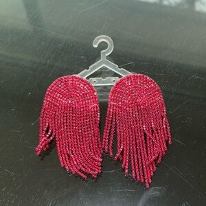 Chic Red Beaded Fringe Earrings